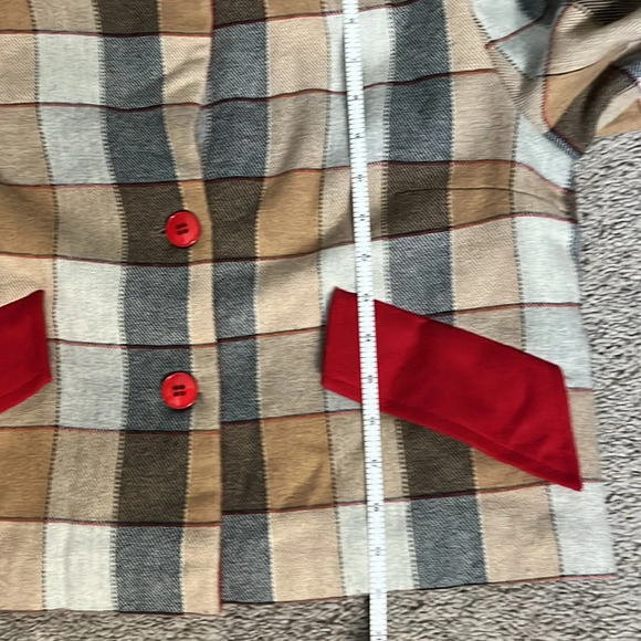 ❤️Rare Annette Trebbien vintage Jacket Women's cropped red tan checkered cottage - Picture 9 of 10
